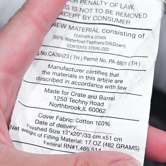 Crate&Barrel Set of 2 Down and Down Alternative Pillows - Square and Rectangle - Picture 11 of 11